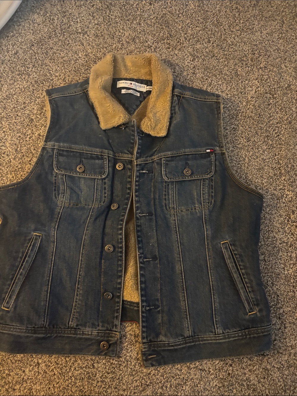 Tommy Hilfiger Tan Sherpa Lined Denim-Trim Vest